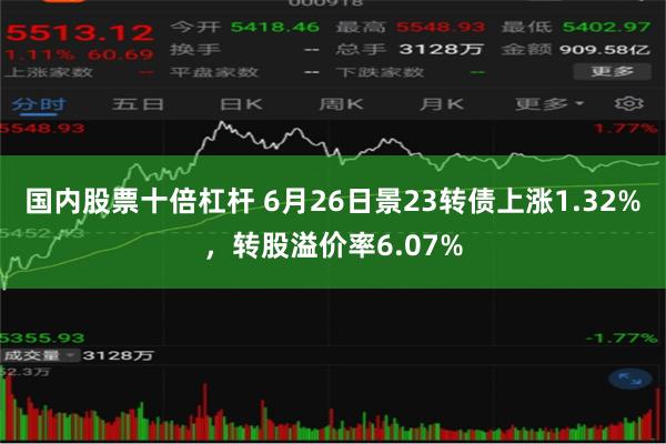 国内股票十倍杠杆 6月26日景23转债上涨1.32%，转股溢价率6.07%