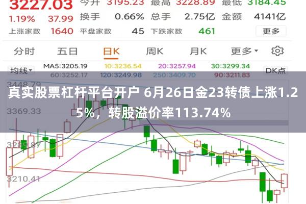 真实股票杠杆平台开户 6月26日金23转债上涨1.25%，转股溢价率113.74%